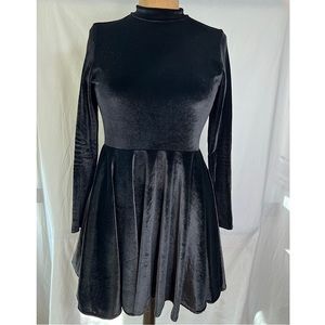 ASOS Black Velvet Long-Sleeve Dress, Backless Open Back, Fit and Flare